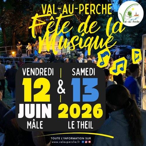 #fetedelamusique 🎶Val-au-Perche fête la musique les 12 et 13 juin 2026La ville de Val-au-Perche organise la fête de la musique à Mâle le vendredi 12 juin et dans le parc de la Pelzinière du Theil-sur-Huisne, le samedi 13 juin 2026.La méditerranée s’invitera au programme de la fête de la musique 2026 avec :-	Vendredi 12 juin à Mâle :
o	20h : Duo Jasmin, musique espagnole et latino-américaine avec guitares, percussions et danses,
o	22h : River’s Groove, un collectif de musiques actuelles pop rock, soûl et jazz.-	Samedi 13 juin au Parc de la Pelzinière au Theil-sur-Huisne :
o	16h : Duo guitares Olivier Leveau & Dom Fraboulé (Blues Rock)
o	16h30 : Elèves et Profs de l' @unimusic61  dont Riad Guessab et Linda Edsjö
o	17h : Atelier Jam Musiques Actuelles (Soul-Funk-Jazz) dirigé par Antoine Goffette
o	18h : Fanfare BrasslaBatuc (Funk'n'Brazil) dirigée par Eric Pailhé et Mestre Jakloo
o	18h30 : Chorale Les Choristes du Val d'Huisne dirigés par Marie Laure Thébault
o	20h : Alain Sou Trio : chansons du Portugal, un voyage en Saudade, entre fado et poésie avec Guillaume Arbonville aux percussions, Patricio Lisboa, à la contrebasse et aux chœurs et Sou, au chant et à la guitare classique,
o	21h30 : Groove Nectar Band, c'est l'énergie du funk moderne et la chaleur du groove revisité avec un répertoire allant de Madonna à Dua Lipa, en passant par Vulfpeck, Scary Pockets et les classiques du funk & soul, des sets à la fois dansants, raffinés et fédérateurs pour terminer la soirée.Buvette et restaurations sur place.@badminton_theillois #France #normandie #leperche #pnrperche #valauperche61260 #perchenormand #Orne #Perche #PnrPerche #Valauperche #lepercheornais #theperchetobe #musique #concert #concerts #Gratuit