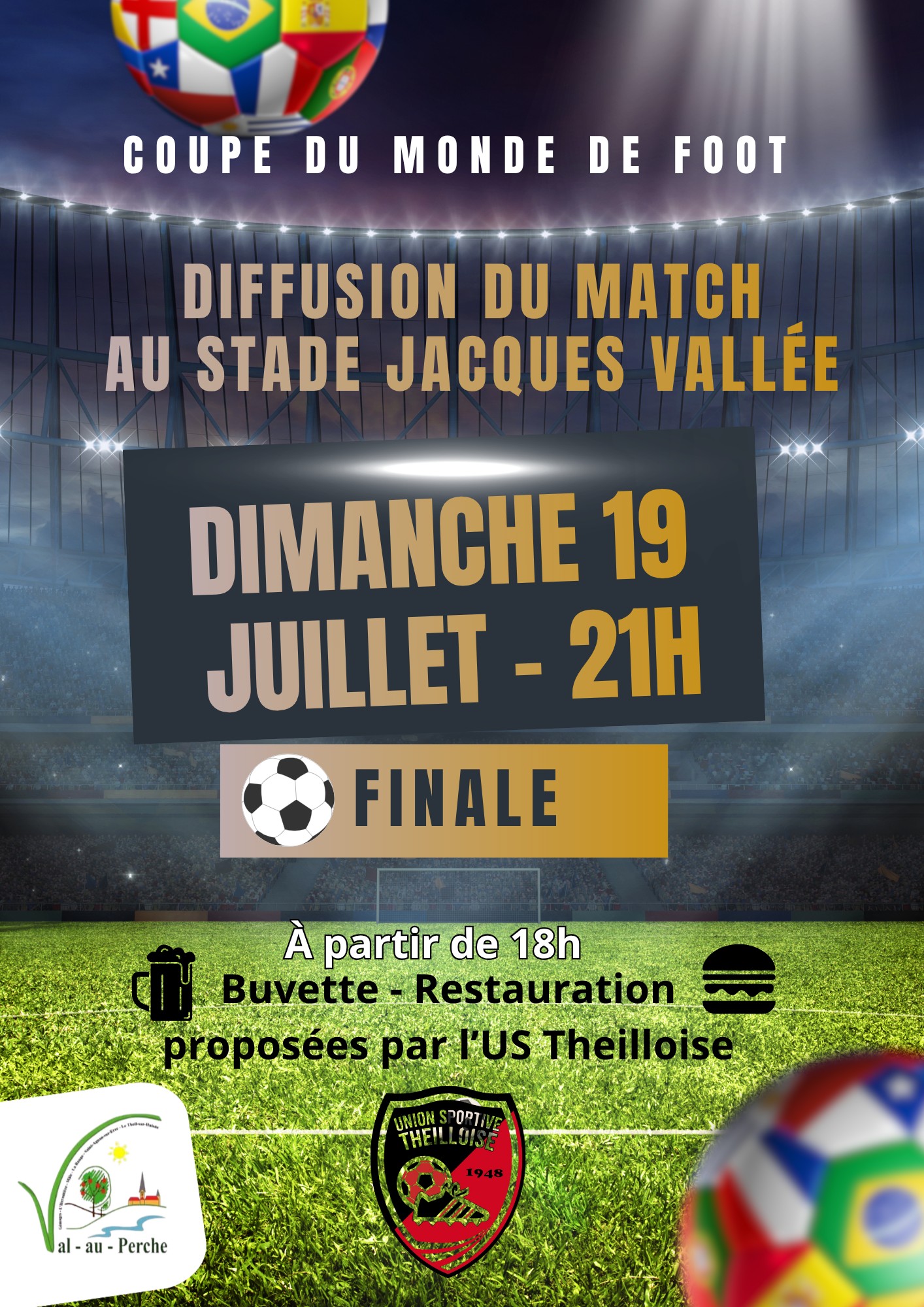 #coupedumonde2026 ⚽ @valauperche61260 invite les habitants à vivre ensemble la finale de la Coupe du monde dans une fan zone conviviale.Même si l'équipe de France n'est pas en finale de la coupe du monde, la commune de Val-au-Perche et l' @ustheilloise donnent rendez-vous à tous le dimanche 19 juillet au stade Jacques Vallée – Le Theil, où une fan zone sera spécialement aménagée pour retransmettre la rencontre sur écran géant.Les portes ouvriront dès 18 heures, permettant au public de profiter d'un moment de convivialité avant le coup d'envoi prévu à 21 heures. Une buvette et un espace de restauration seront proposés tout au long de la soirée par le club de football, partenaire de cette initiative.« Le sport a cette formidable capacité de rassembler les générations et de créer des souvenirs communs. Cette fan zone est une nouvelle occasion de renforcer les liens entre les habitants de Val-au-Perche en leur permettant de vivre ensemble un grand événement sportif mondial. Notre commune est profondément attachée à son tissu associatif, et tout particulièrement à ses associations sportives qui contribuent chaque jour au dynamisme local. Je tiens à remercier chaleureusement notre club de football pour son engagement et sa participation à l'organisation de cette belle soirée », souligne Sébastien Thirouard, Maire de Val-au-Perche.À travers cet événement, la municipalité souhaite offrir un temps de partage accessible à tous, dans une ambiance familiale et festive.Cette retransmission publique illustre une nouvelle fois la volonté de la municipalité de soutenir la vie associative et de multiplier les occasions de rencontres et de convivialité au cœur de la commune.#diffusion #foot #finale #paratge