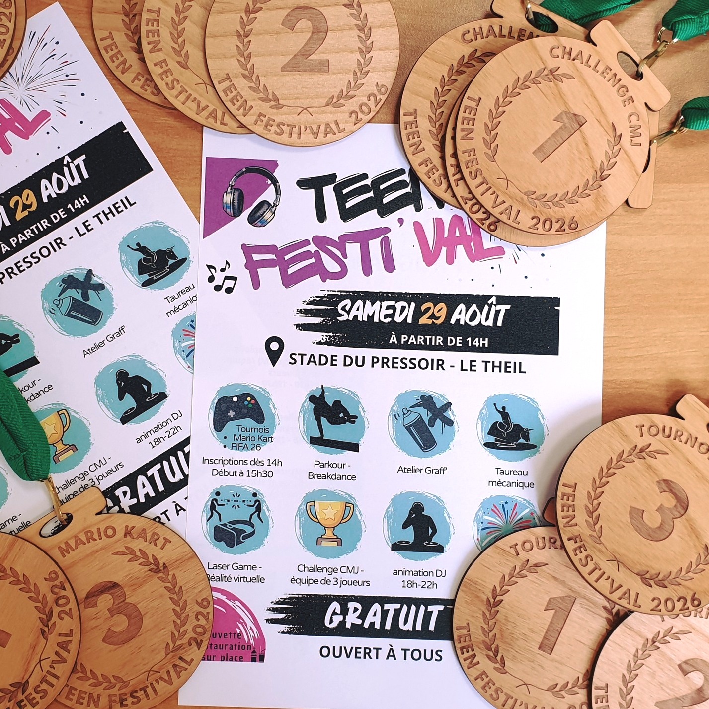 🏆 [ Les médailles sont prêtes pour le Teen Festival de @VALA@valauperche61260 !] 🎉À l’occasion du Teen Festi'VAL, les gagnants des différents Tournois et challenges organisés par le CMJ repartiront avec une jolie médaille 🥇🏆De quoi motiver les jeunes participants à donner le meilleur d’eux-mêmes… dans la bonne humeur et l’esprit sportif ! 💪😎📅 Rendez-vous au Teen Festi'VAL!
🎯 Des défis, des tournois, de l’ambiance et surtout beaucoup de fun !Alors, qui sera le grand gagnant ? 👀🏆#TeenFestival #ValAuPerche #CMJ #Jeunesse #Défis #Tournois #Sport #ValAuPercheJeunesse