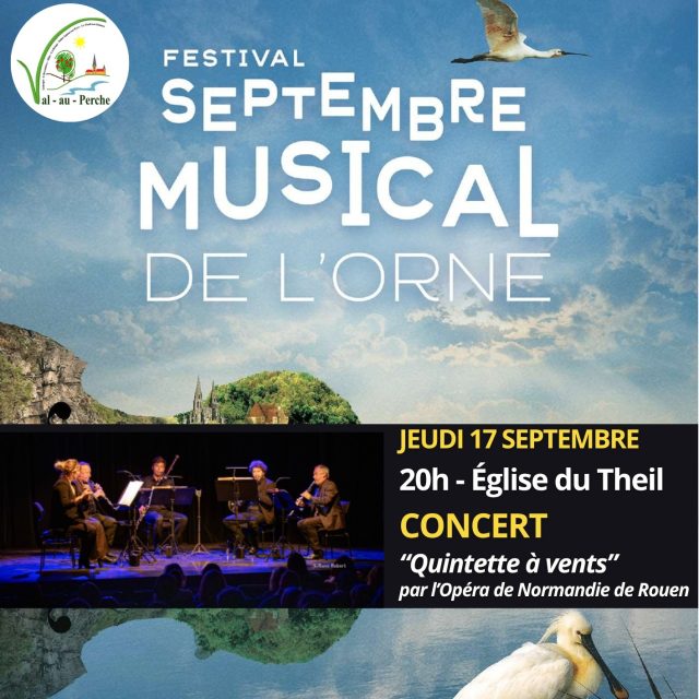 🎶 [ Septembre musical à @valauperche61260 ]🎶📅 Jeudi 17 septembre 2026 à 20h
📍 Église Notre-Dame de l’Assomption – Le Theil-sur-HuisneDans le cadre du Septembre Musical, venez découvrir le Quintette à vents de l’Opéra Orchestre Normandie Rouen 🎵Cinq musiciens réunis par le plaisir de partager la musique autrement vous feront vivre une belle soirée musicale dans le cadre exceptionnel de l’église Notre-Dame de l’Assomption.✨ Un rendez-vous musical à ne pas manquer !Venez nombreux partager ce moment avec nous ! 🎶#ValAuPerche #SeptembreMusical #LeTheilSurHuisne #Concert #Musique #Normandie