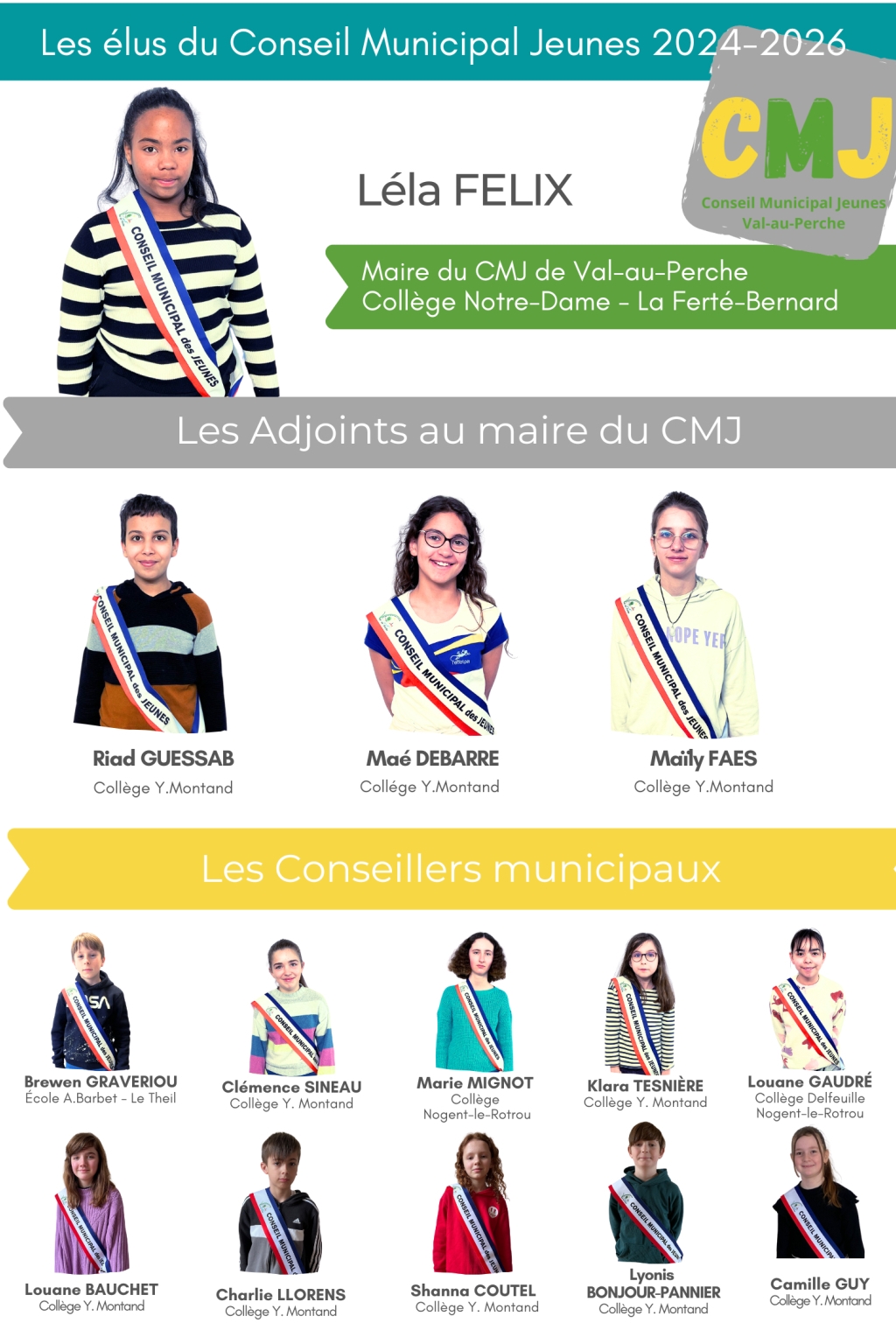 Portraits des représentants du Conseil municipal des jeunes de Val-au-Perche
